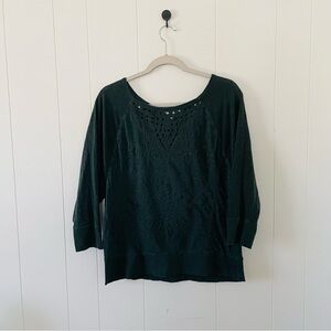 Lucky Brand Forest Green Crochet-Yoke Pullover Top